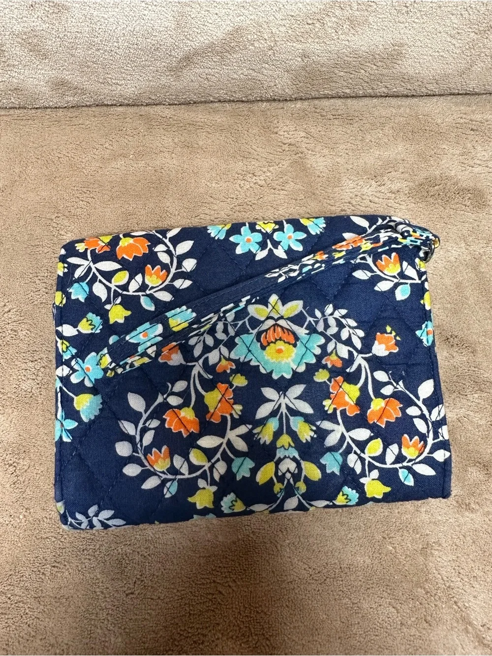 Vera Bradley Navy Floral Quilted Wristlet Clutch with Blue & Orange Accents - Picture 9 of 11